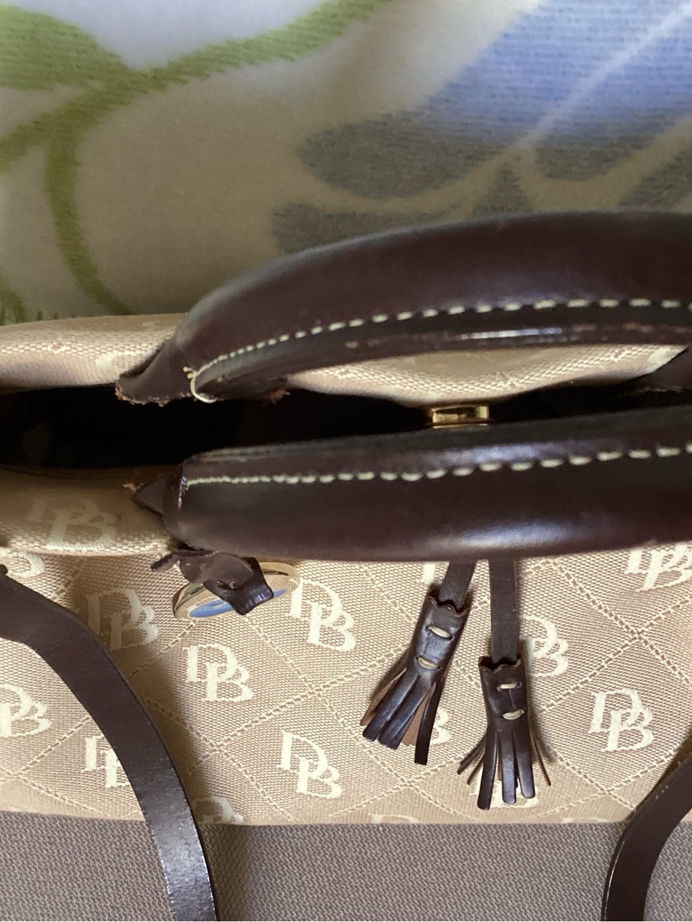 Dooney & Bourke Beige Logo Satchel with Dark Brown Trim - Picture 13 of 13
